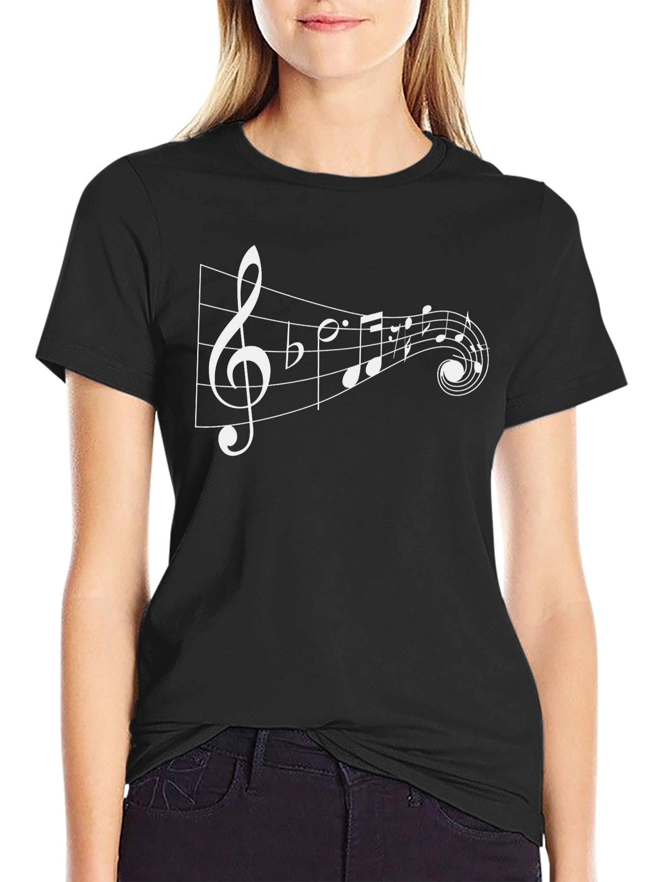 Musical Notes Graphic Black T-Shirt