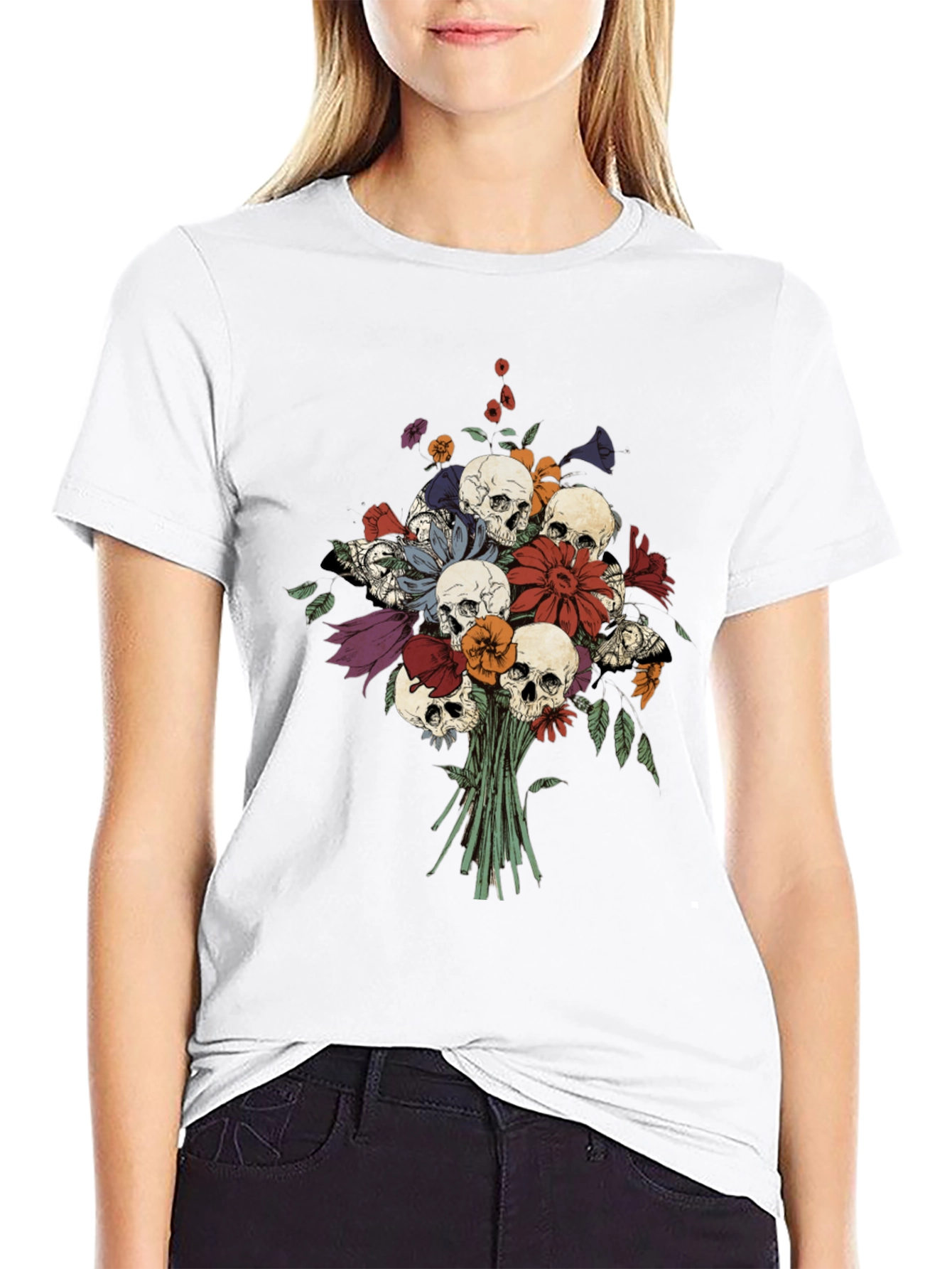 Skull & Flower Bouquet Black T-Shirt