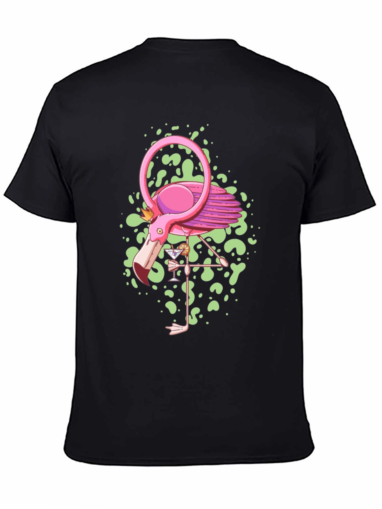 Whimsical Flamingo Graphic Tee - Black Cotton Blend