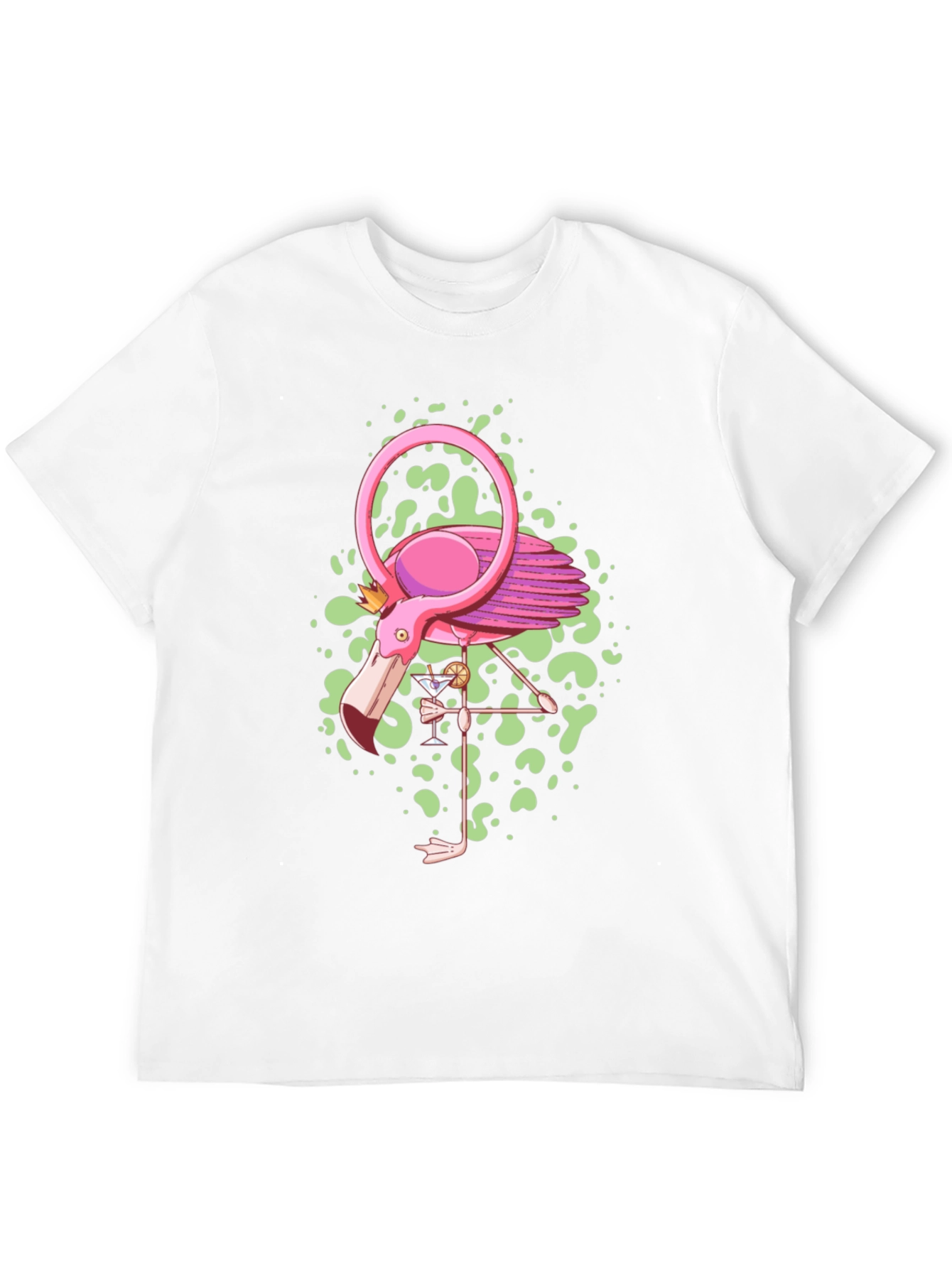 Whimsical Flamingo Graphic Tee - Black Cotton Blend