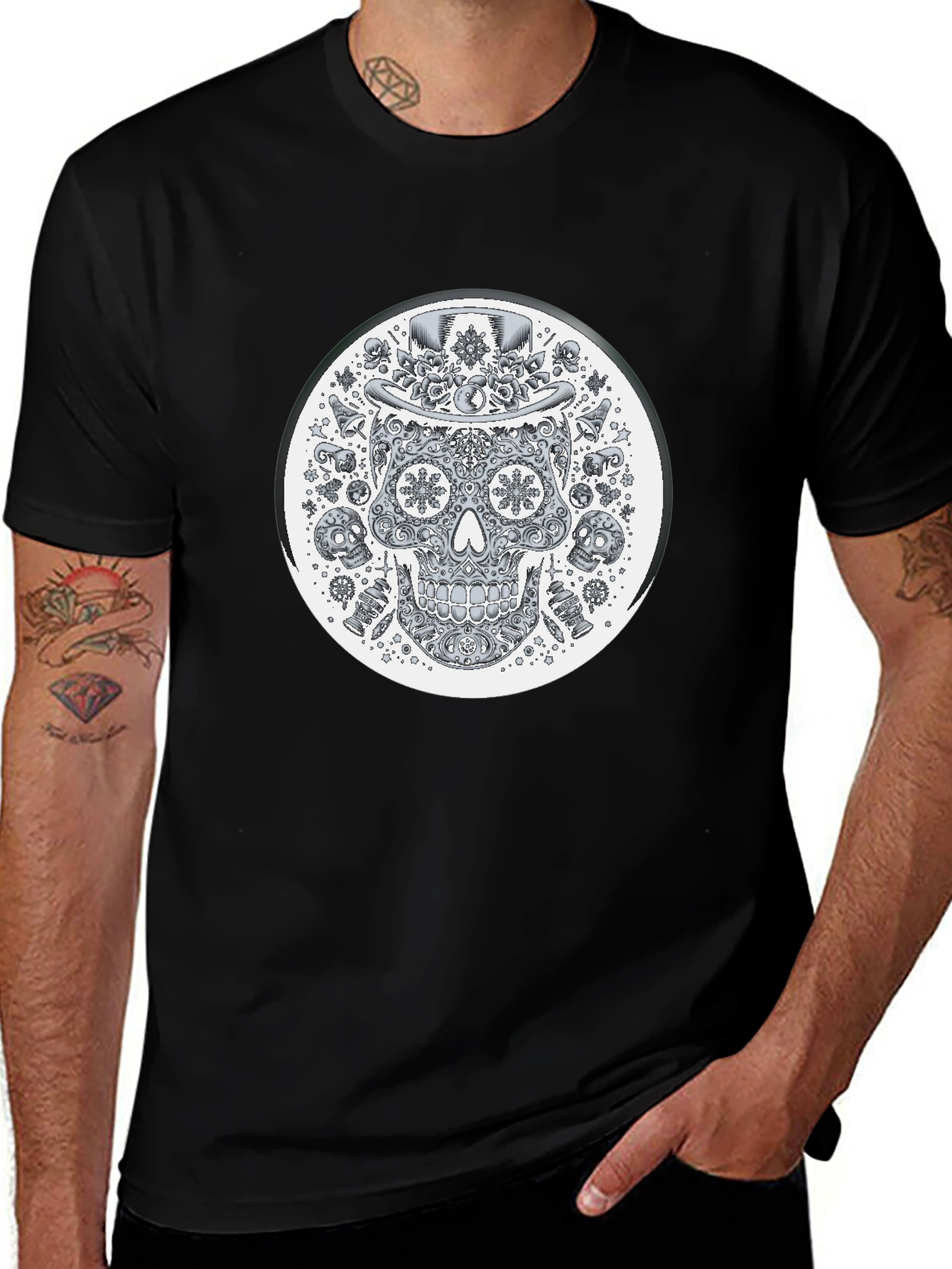 Day of the Dead Skull Graphic Tee - Black