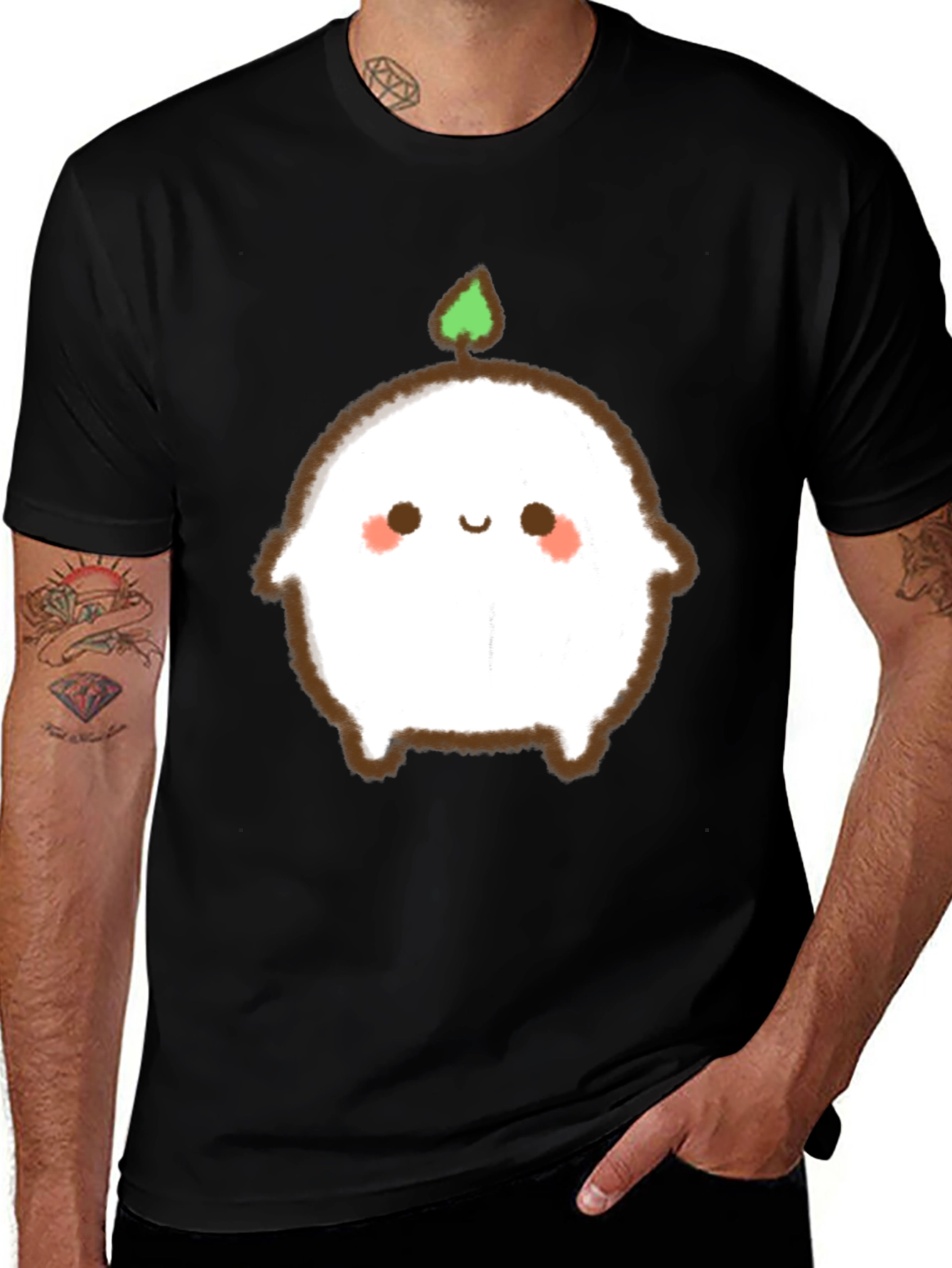 Cute Sprout Character Black T-Shirt