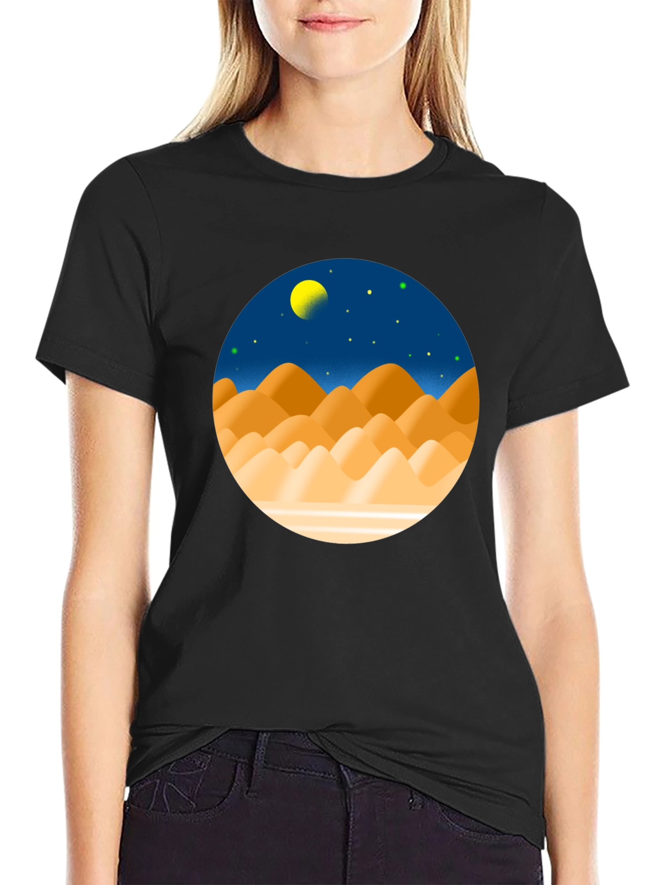 Desert Moon Graphic Tee - Stylish Black T-Shirt