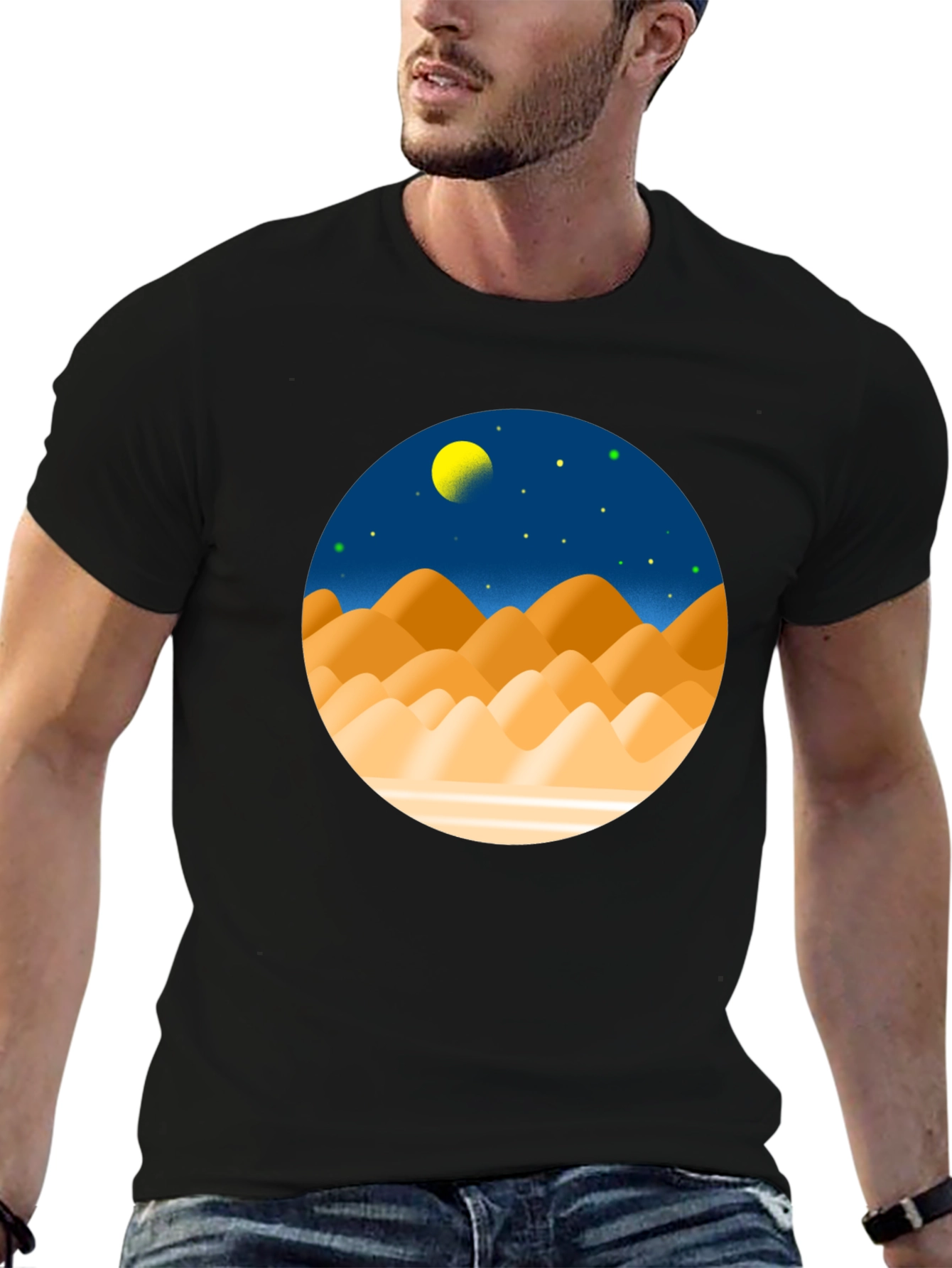 Desert Moon Graphic Tee - Stylish Black T-Shirt