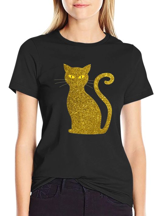 Glitter Gold Cat Graphic T-Shirt