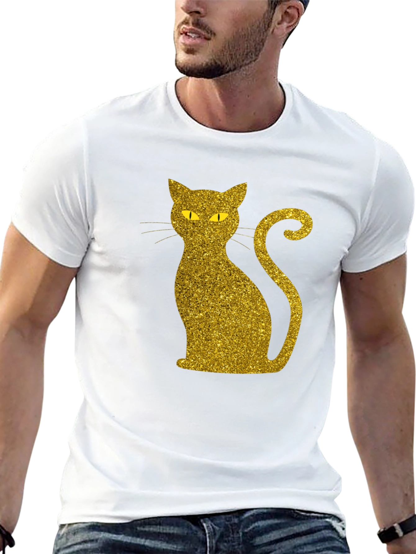 Glitter Gold Cat Graphic T-Shirt
