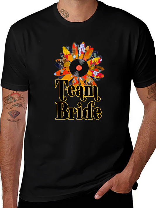 Team Bride Flower Vinyl Record Graphic T-Shirt