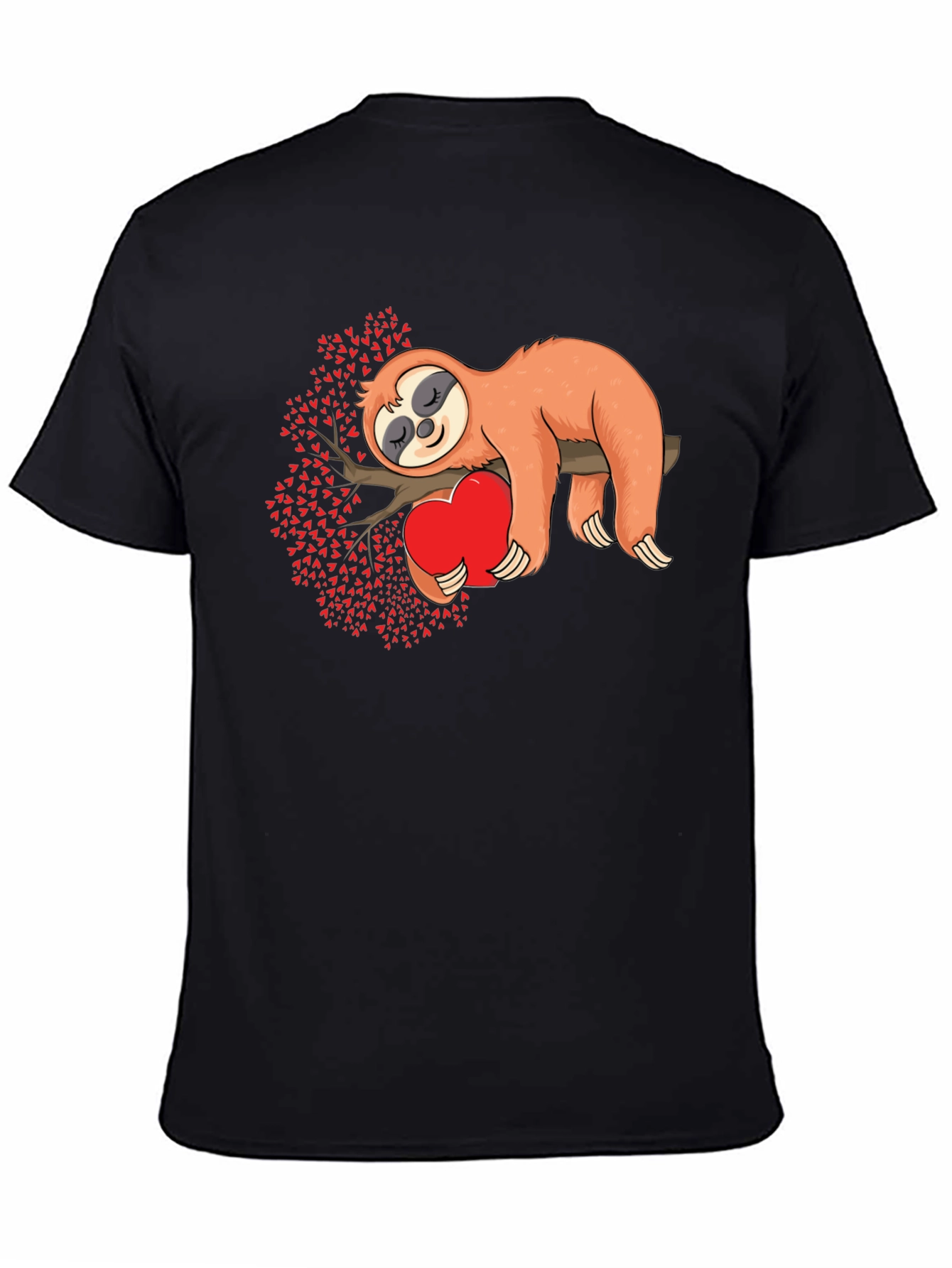 Sloth Hug Heart Valentines Tee - Mens Black T-Shirt