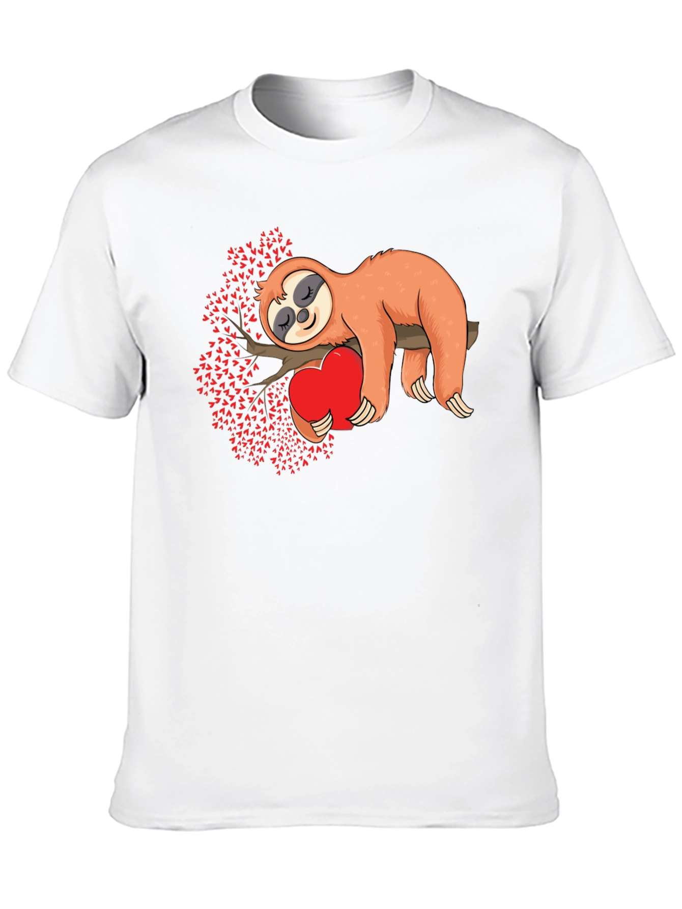 Sloth Hug Heart Valentines Tee - Mens Black T-Shirt