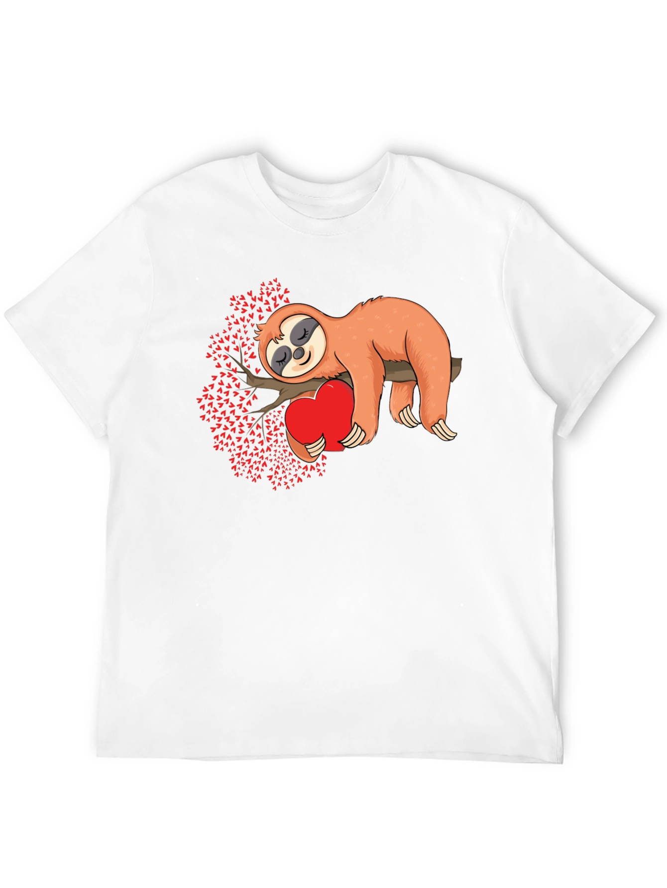 Sloth Hug Heart Valentines Tee - Mens Black T-Shirt