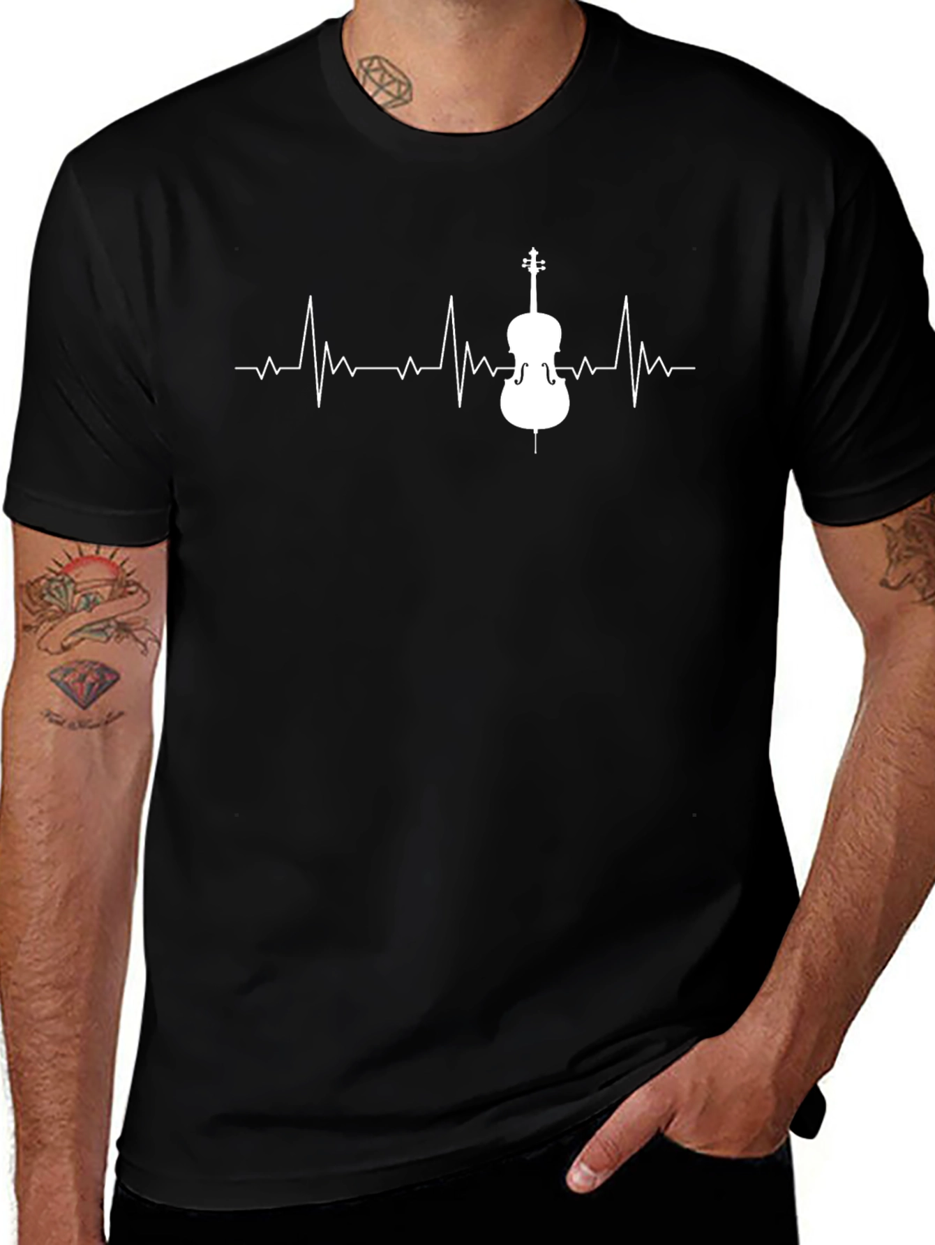 Cello Heartbeat Graphic Tee - Musicians Black T-Shirt