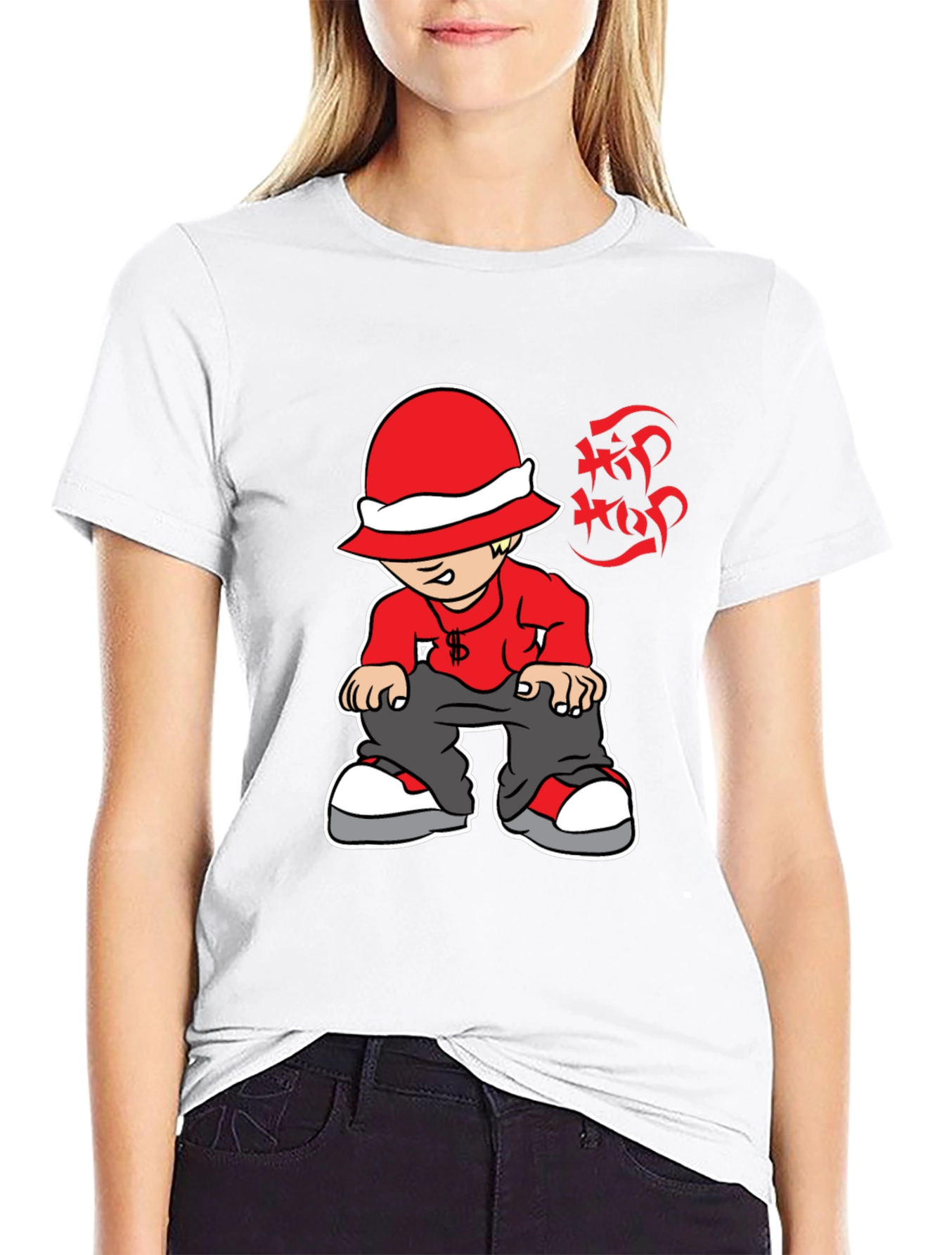 Hip Hop Cartoon Graphic Black T-Shirt