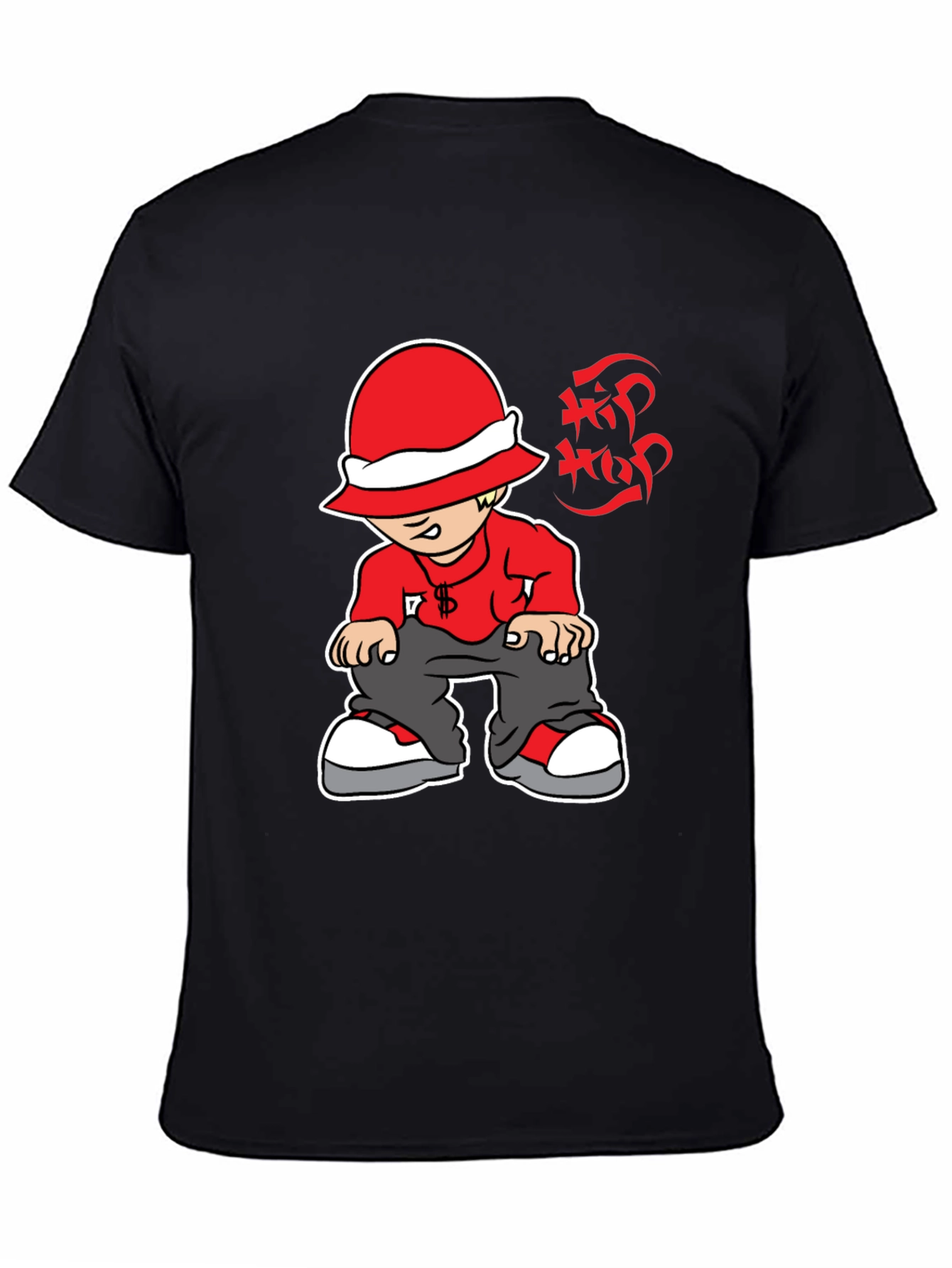 Hip Hop Cartoon Graphic Black T-Shirt