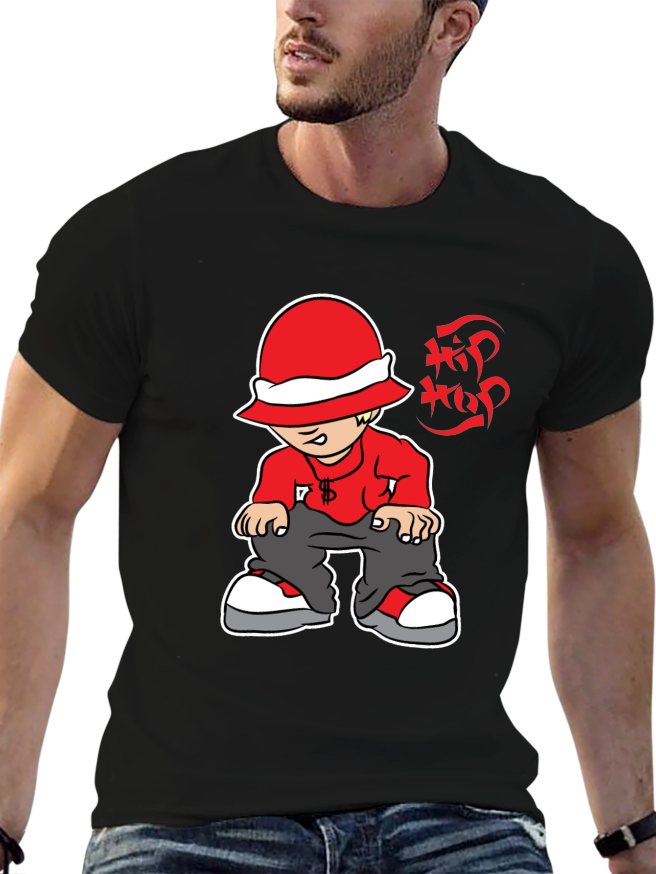 Hip Hop Cartoon Graphic Black T-Shirt