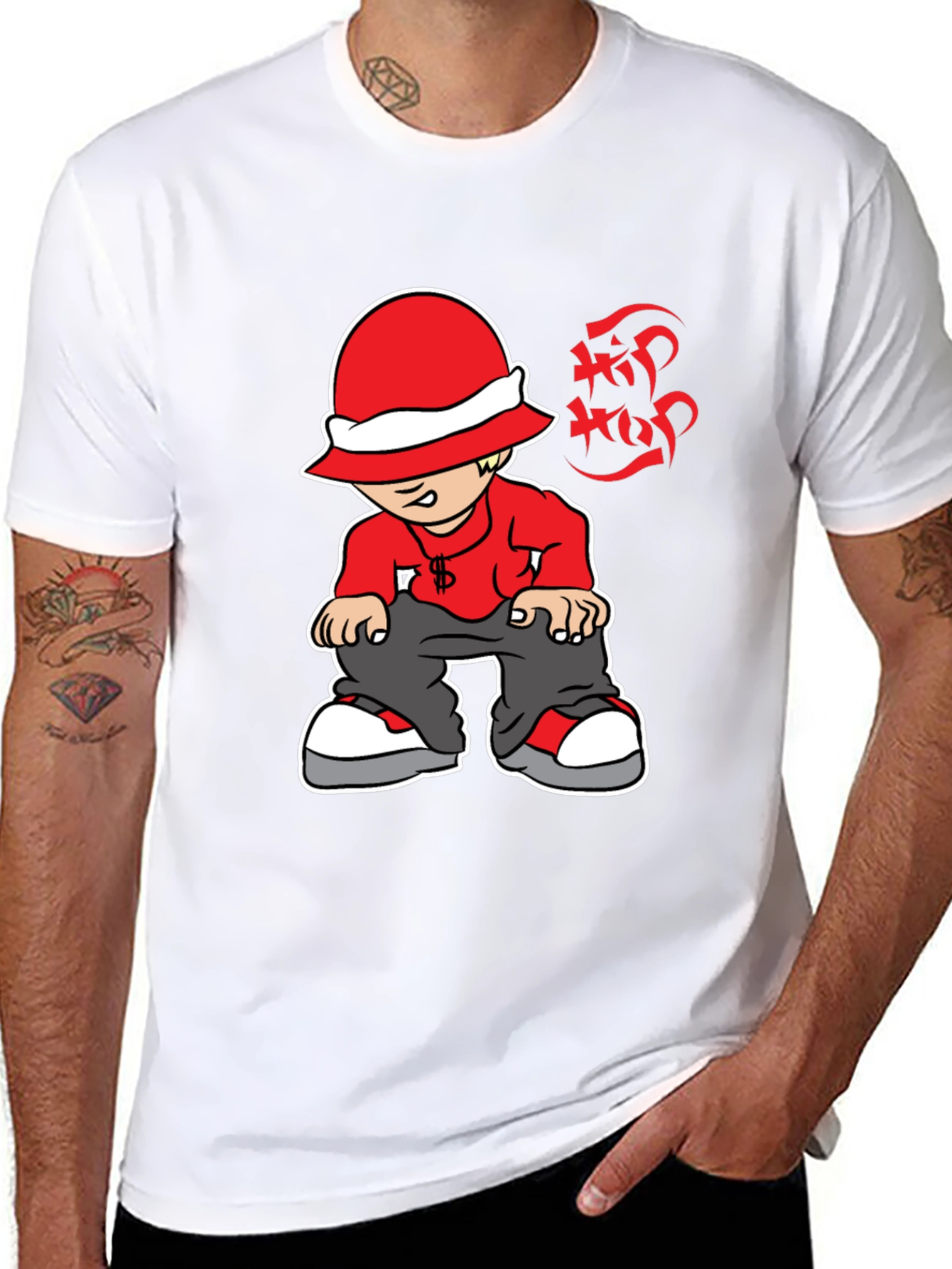 Hip Hop Cartoon Graphic Black T-Shirt