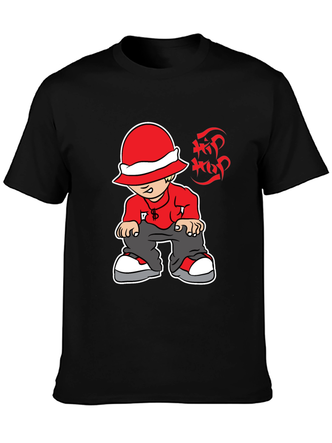 Hip Hop Cartoon Graphic Black T-Shirt