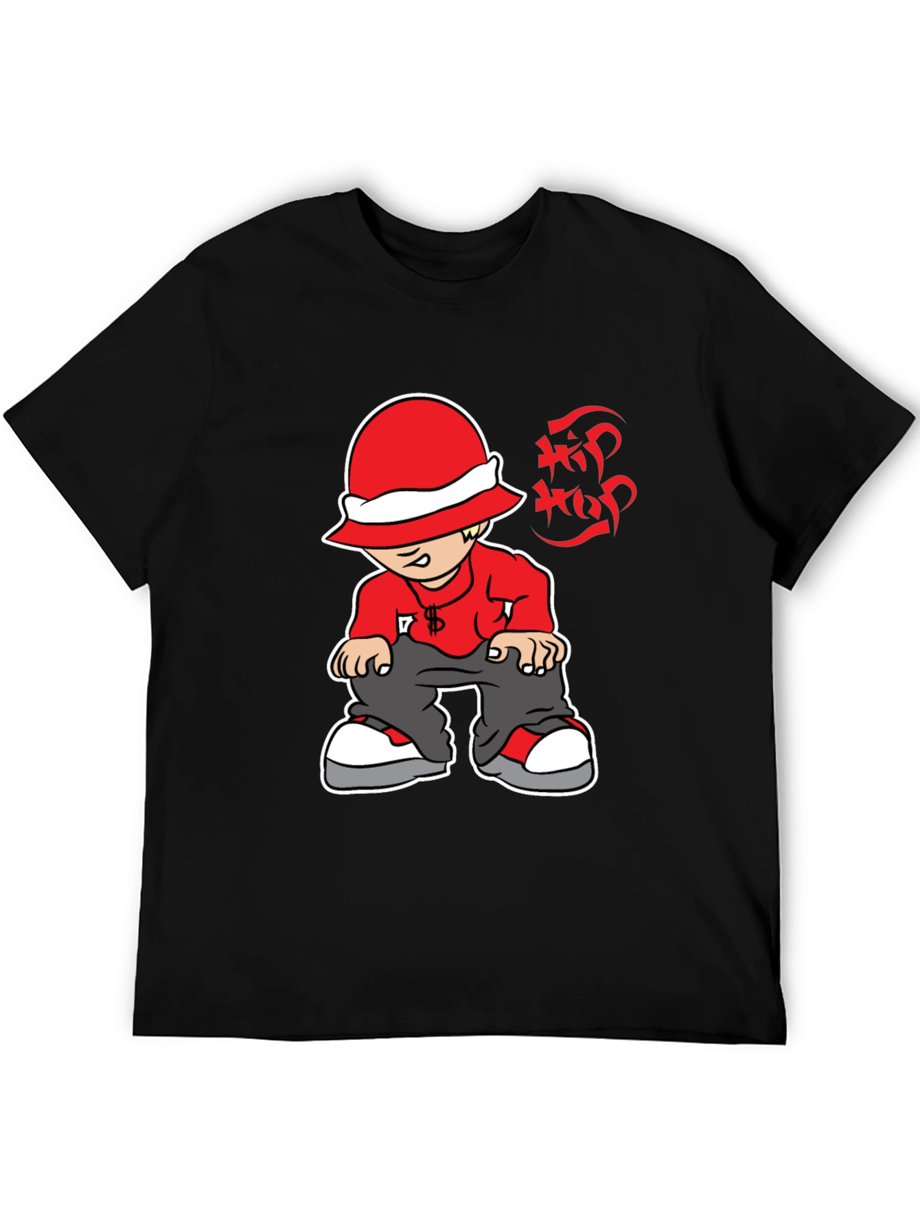 Hip Hop Cartoon Graphic Black T-Shirt