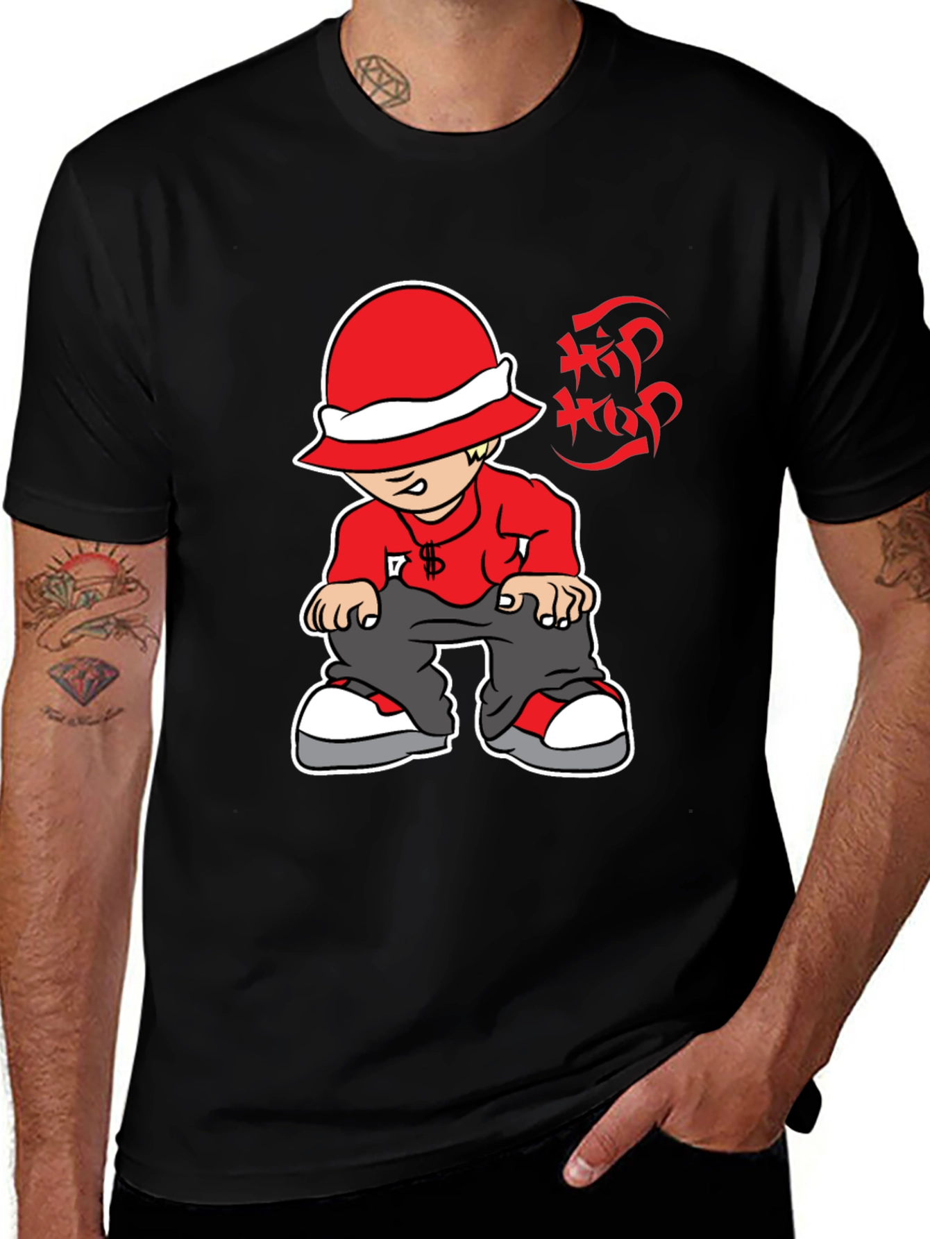 Hip Hop Cartoon Graphic Black T-Shirt