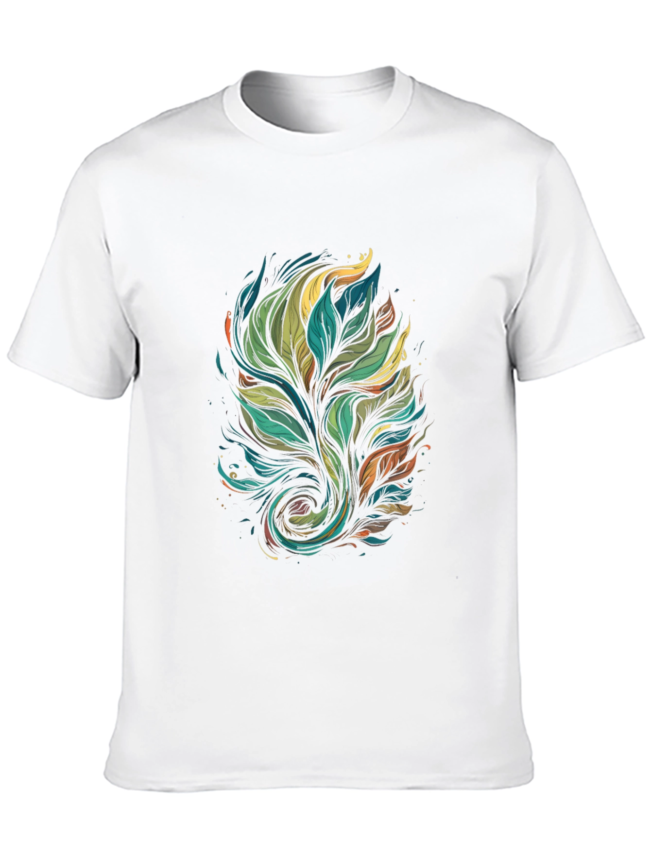 Mens Black T-Shirt with Abstract Leaf Design