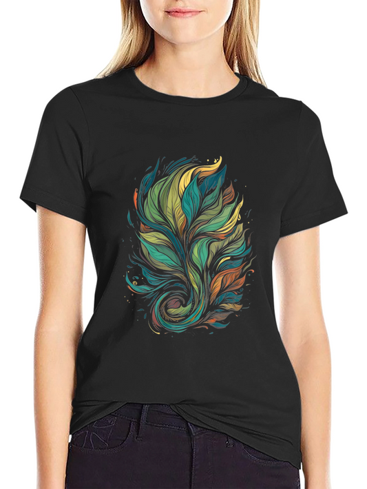 Mens Black T-Shirt with Abstract Leaf Design
