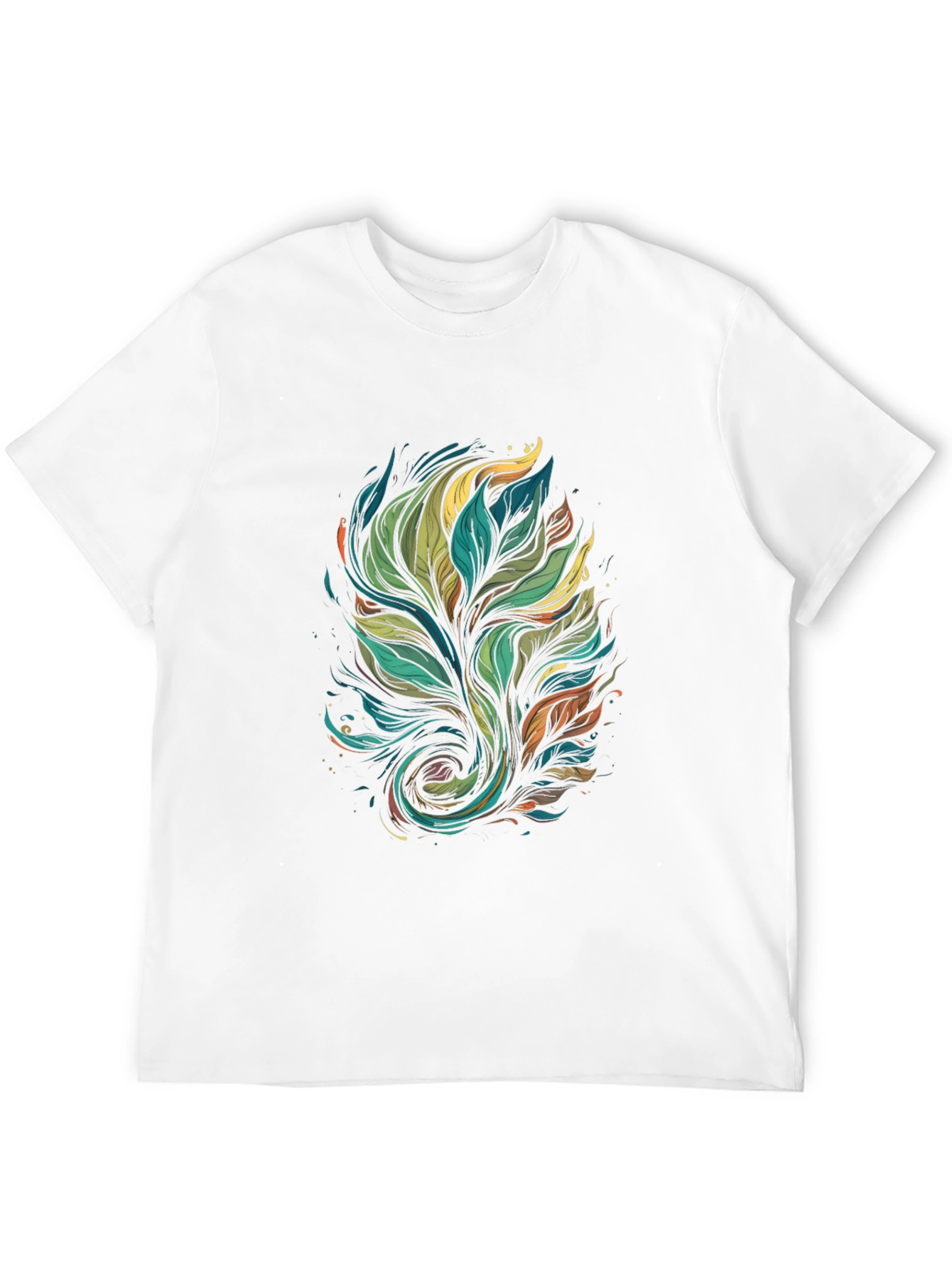 Mens Black T-Shirt with Abstract Leaf Design