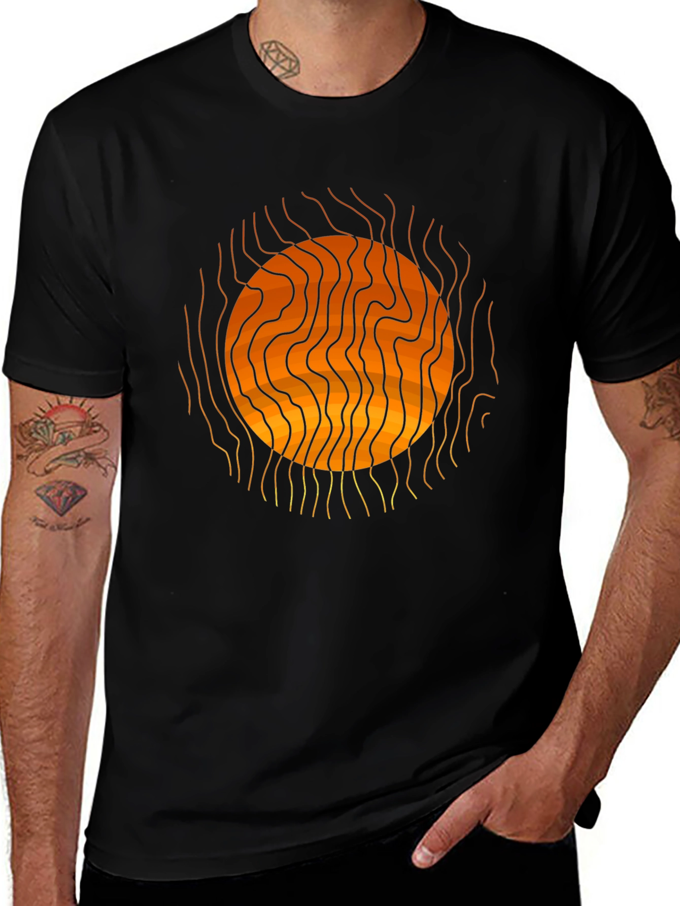 Abstract Sun Graphic Print Black T-Shirt