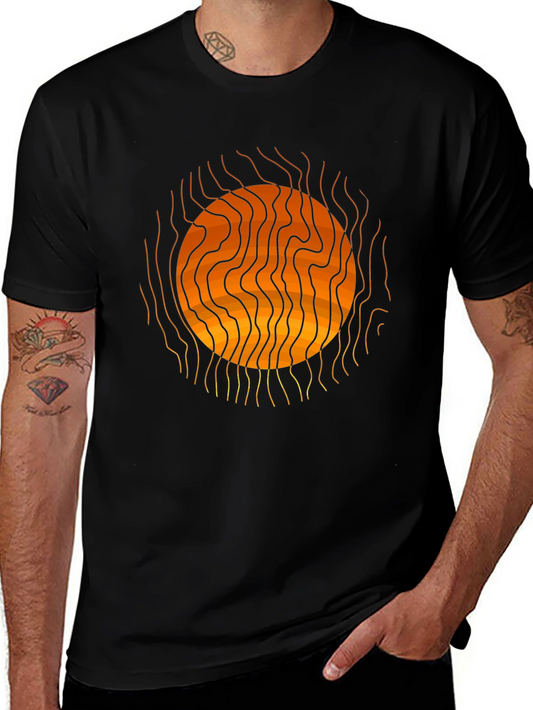 Abstract Sun Graphic Print Black T-Shirt