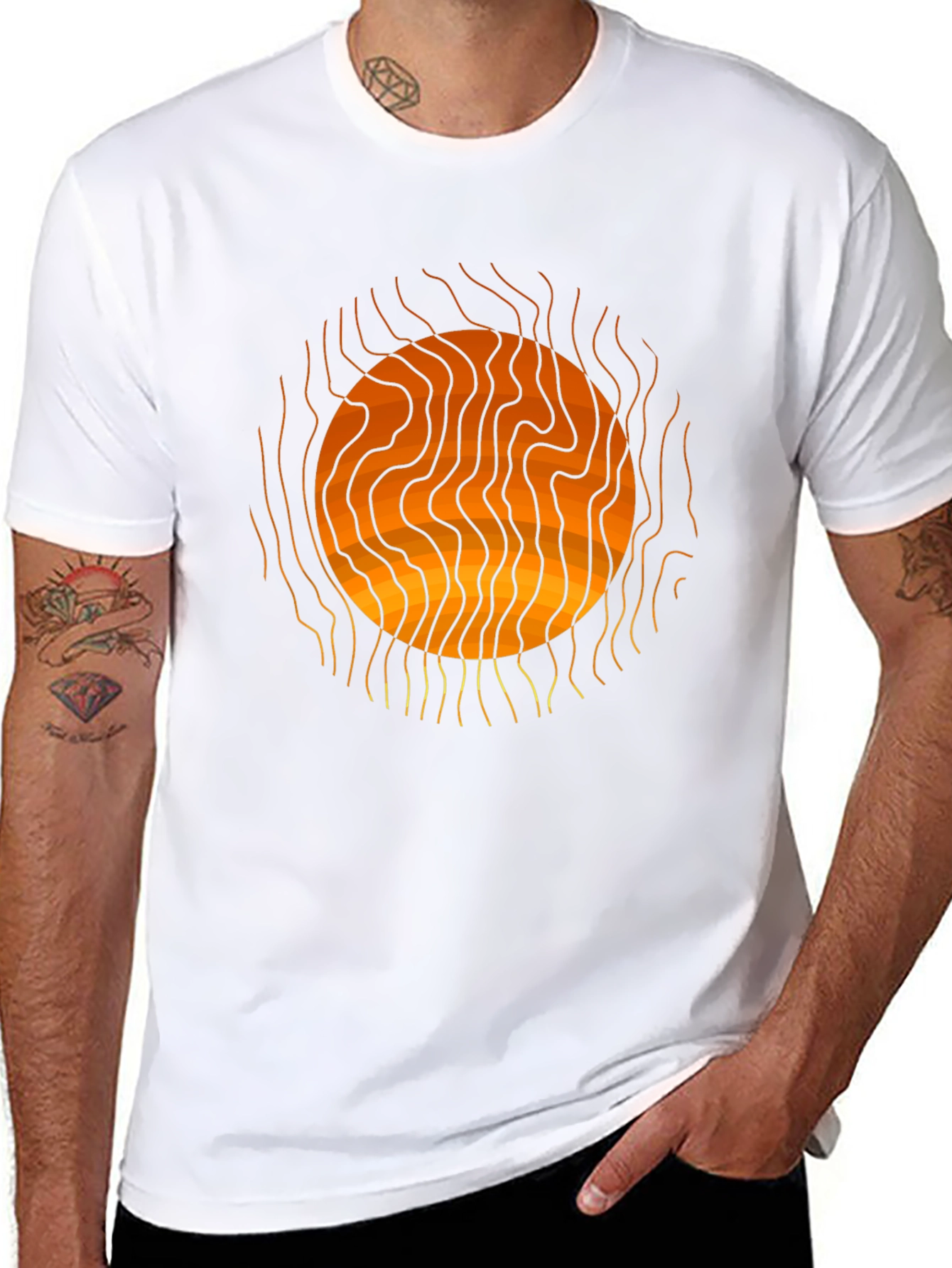 Abstract Sun Graphic Print Black T-Shirt