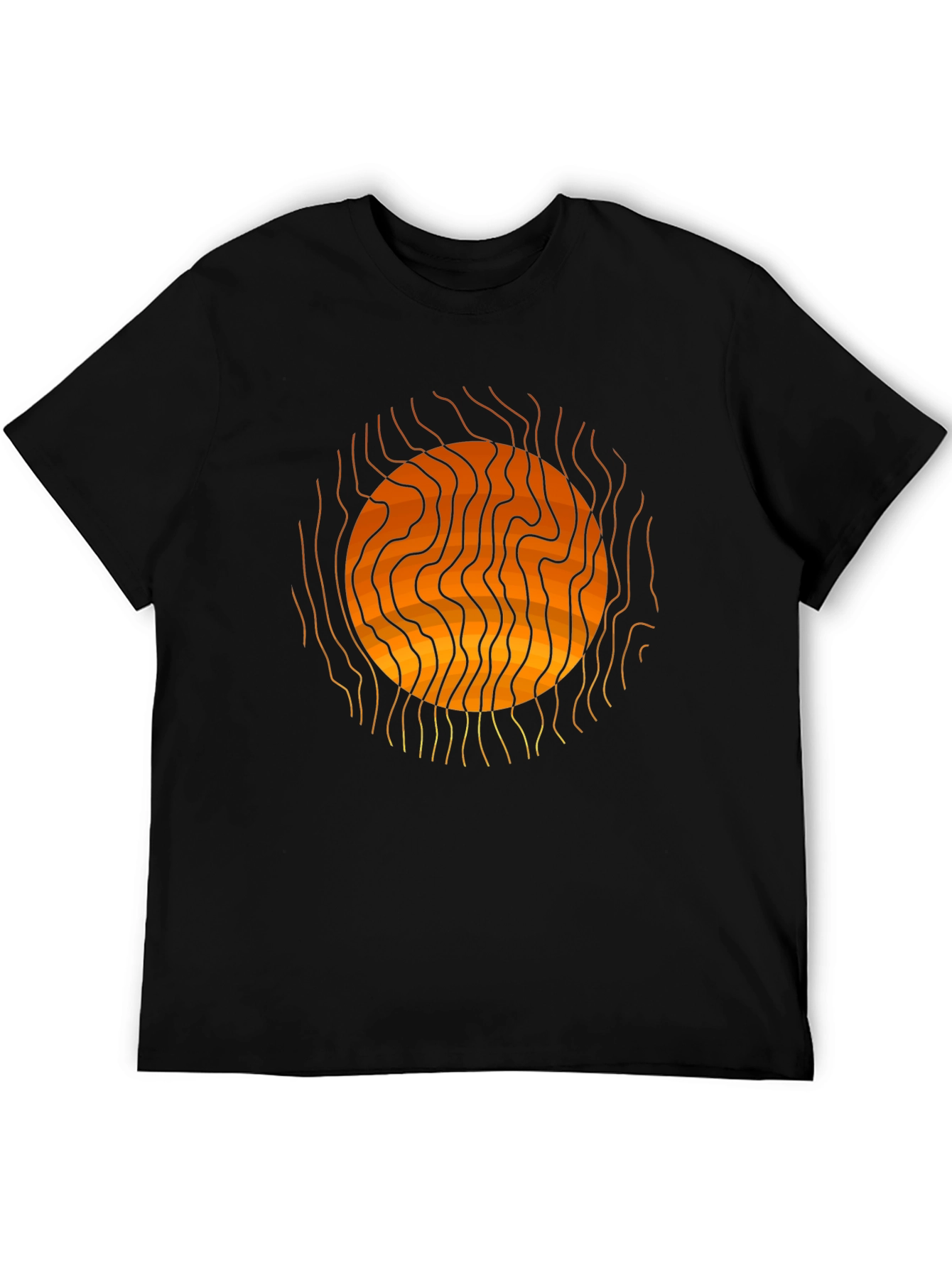 Abstract Sun Graphic Print Black T-Shirt