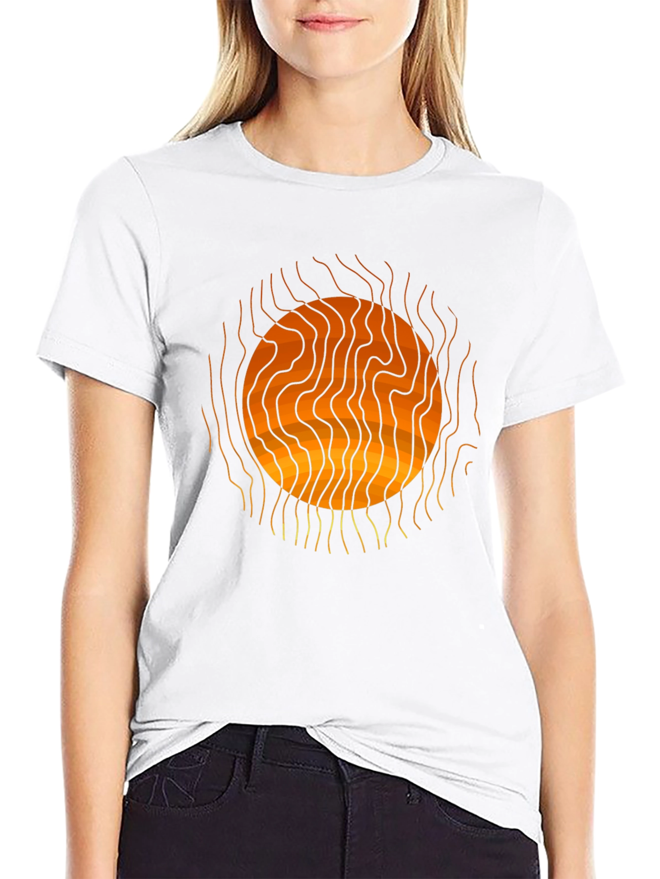 Abstract Sun Graphic Print Black T-Shirt