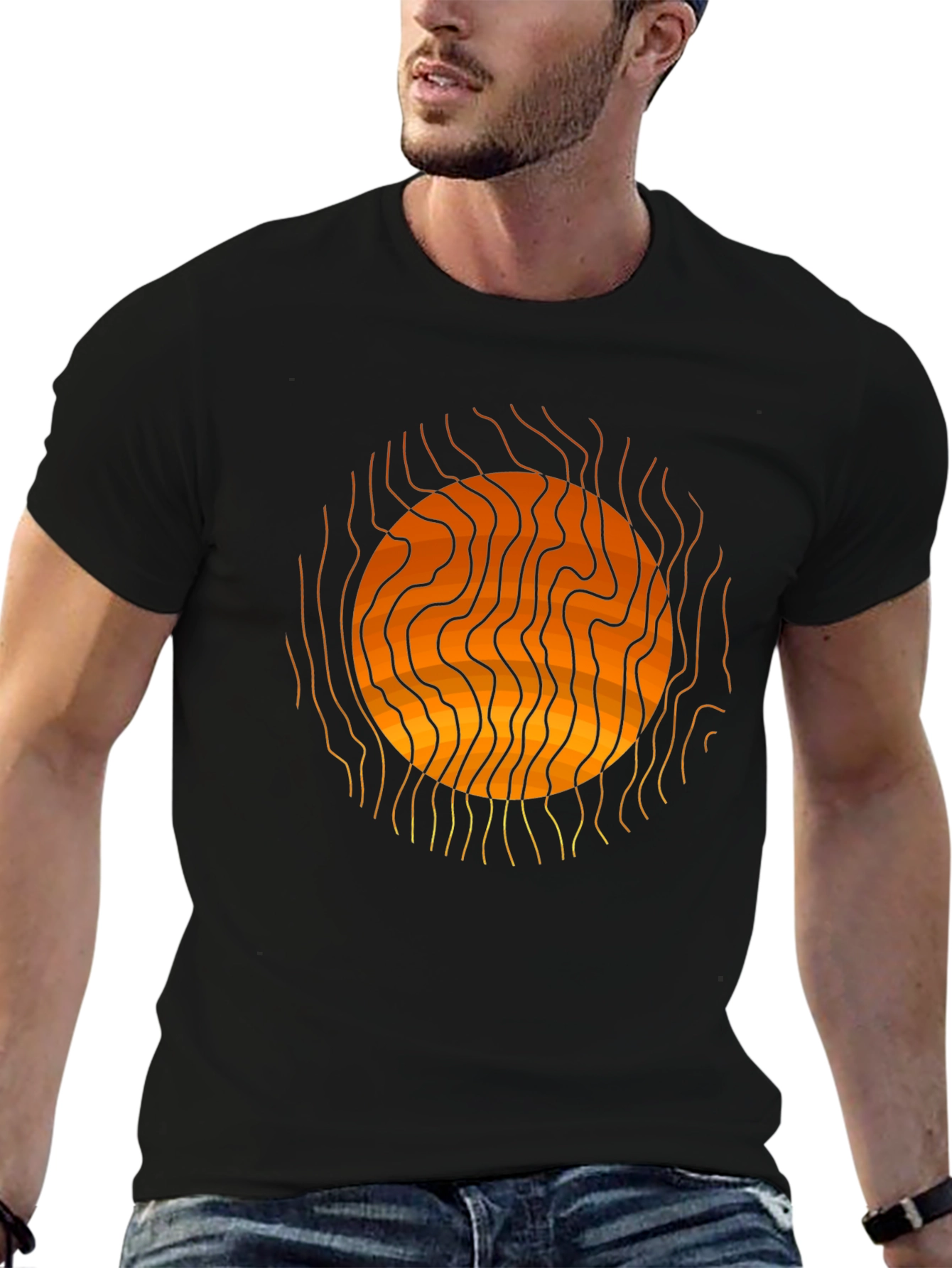 Abstract Sun Graphic Print Black T-Shirt