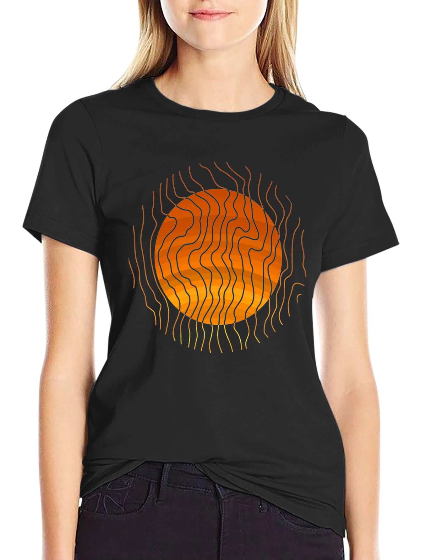 Abstract Sun Graphic Print Black T-Shirt