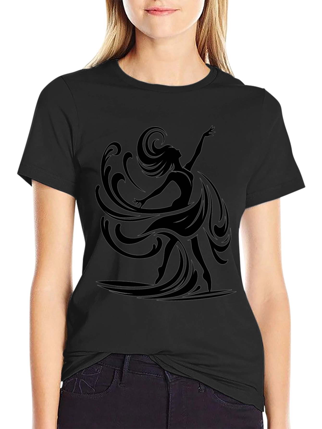 Elegant Dancer Graphic Black T-Shirt