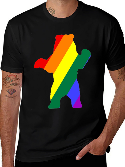 Rainbow Bear Pride T-Shirt - Black Crew Neck Cotton Tee
