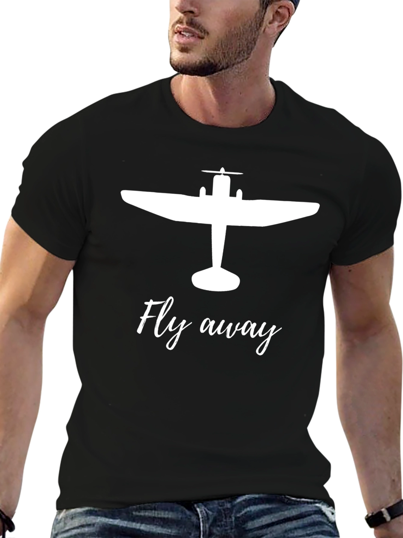 Fly Away Airplane Graphic Tee - Black