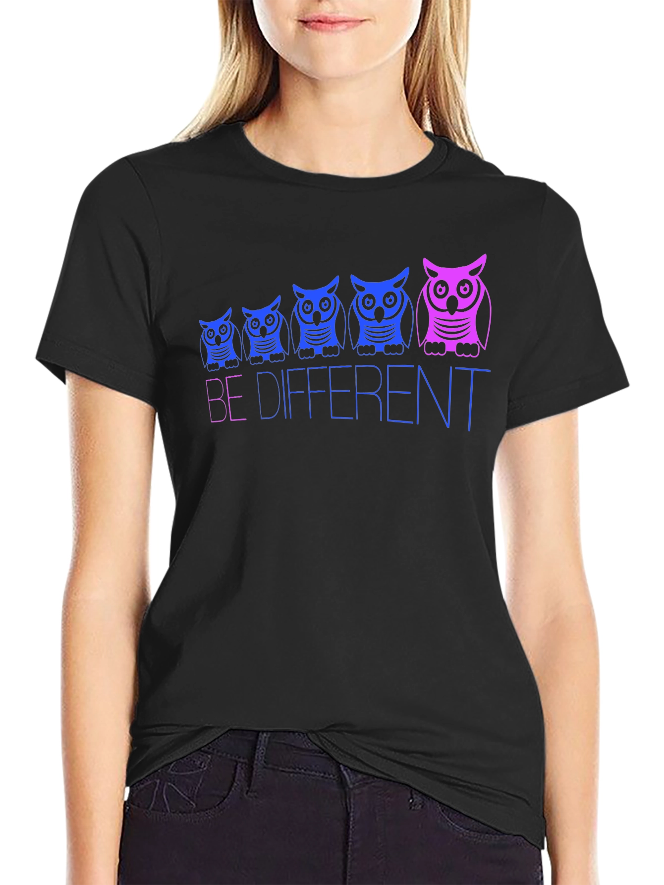 Be Different Owl Graphic Tee - Black