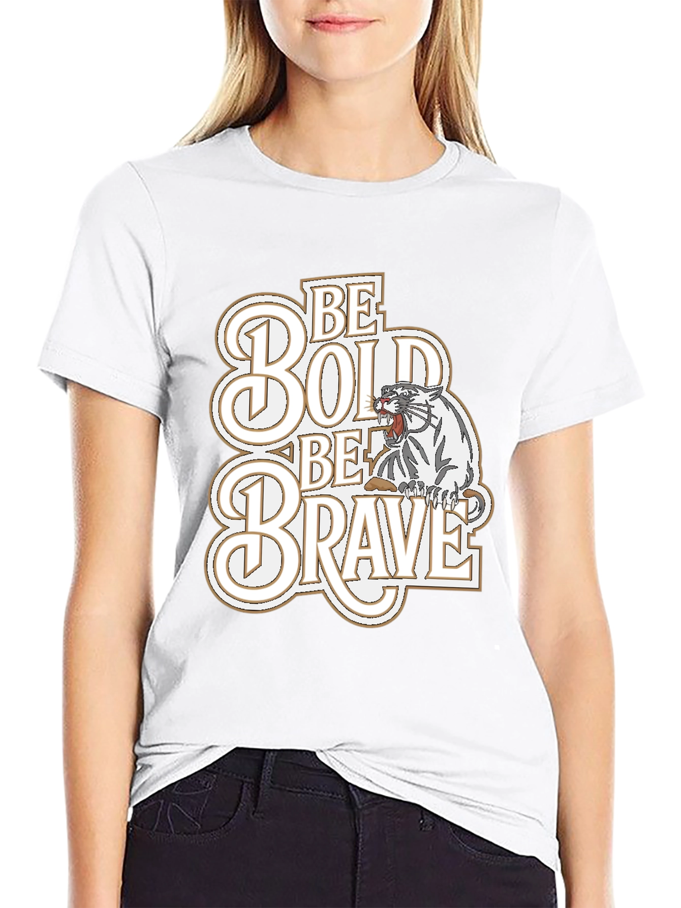 Be Bold Be Brave Graphic Tee - Tiger Design