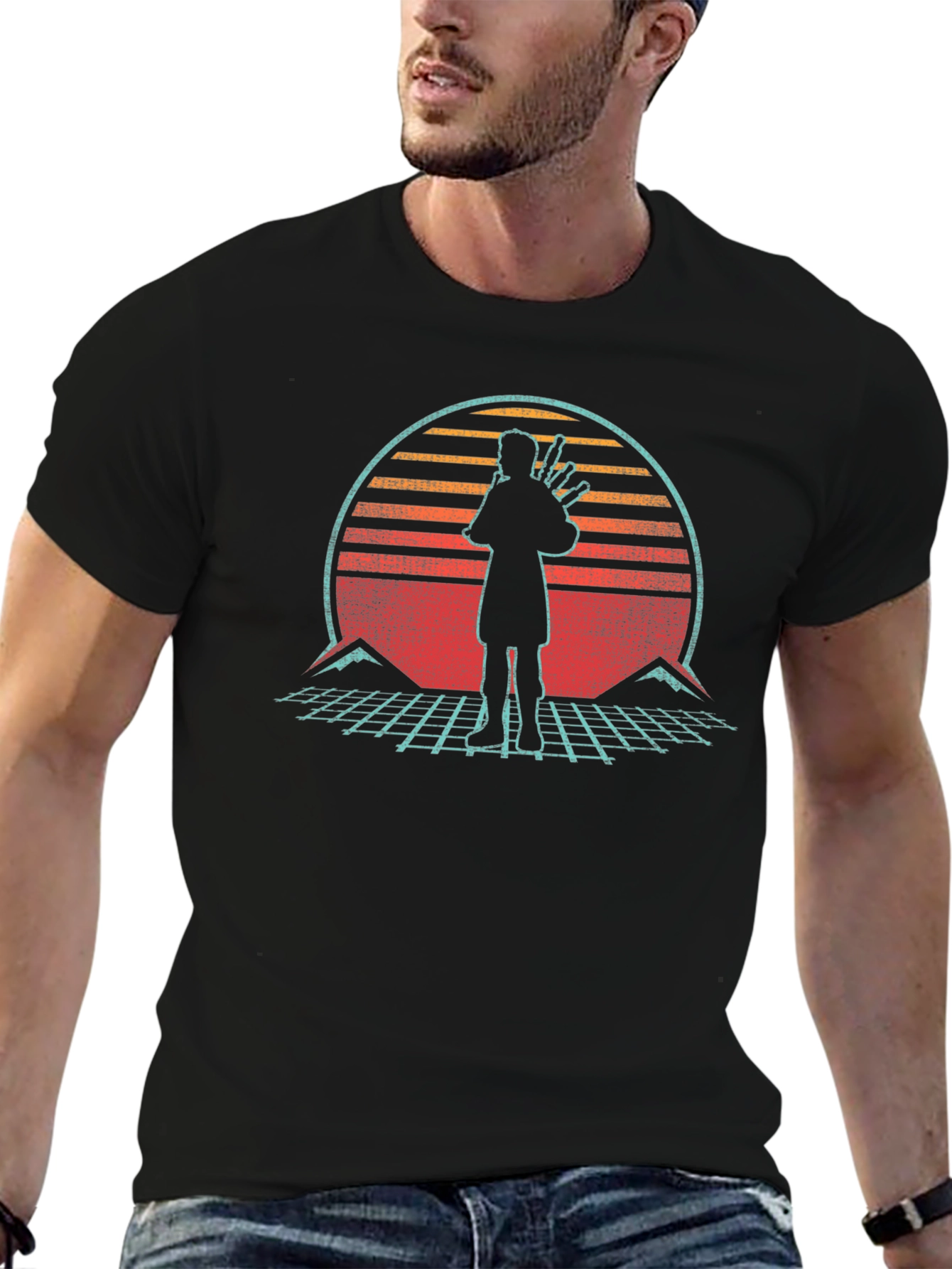 Bagpiper Synthwave T-Shirt - Retro Music Tee