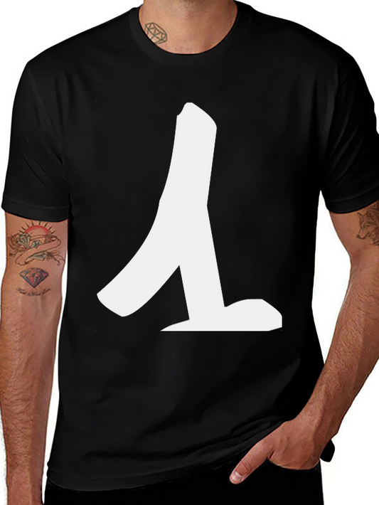Minimalist White Figure Print Black T-Shirt
