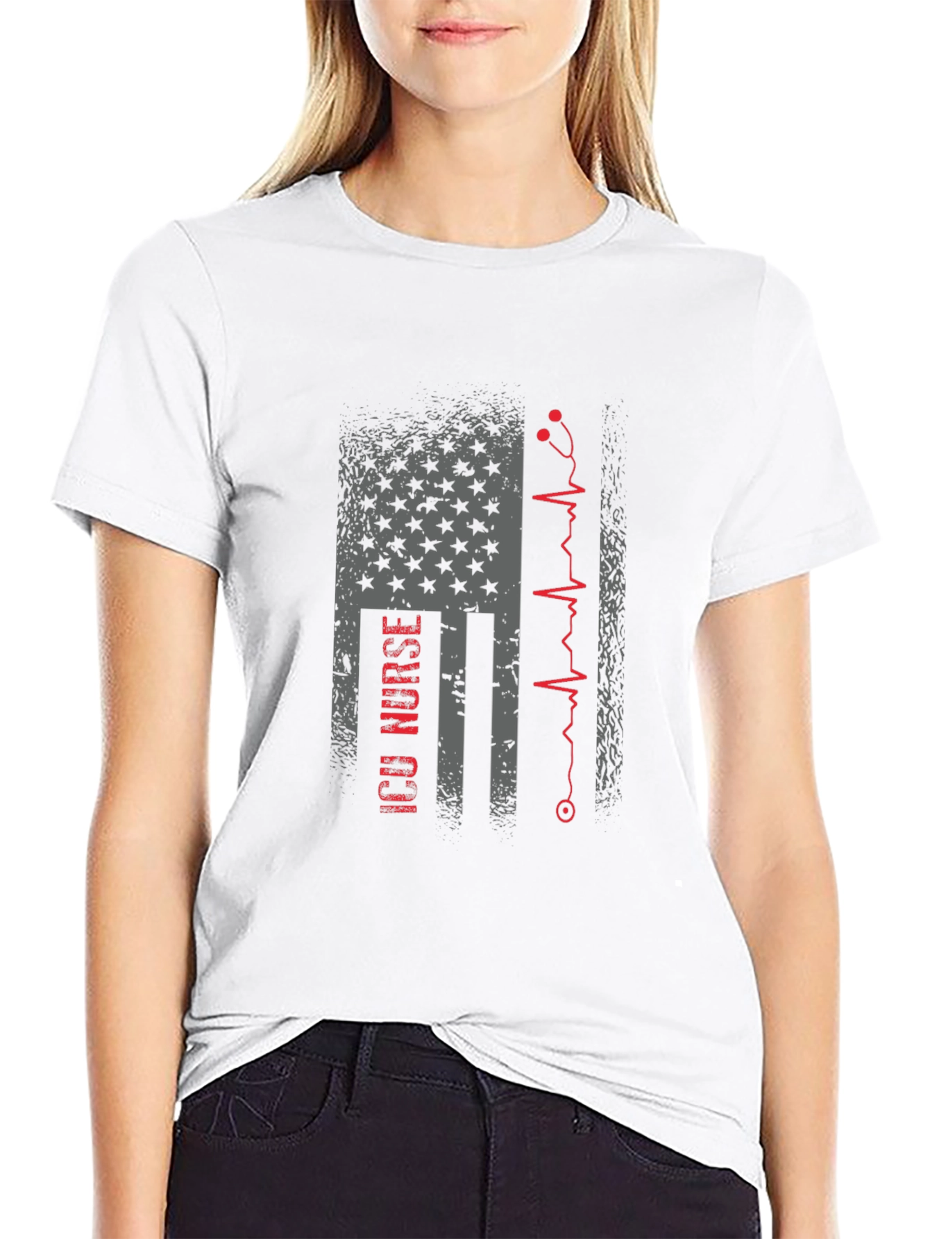 ICU Nurse American Flag Stethoscope T-Shirt