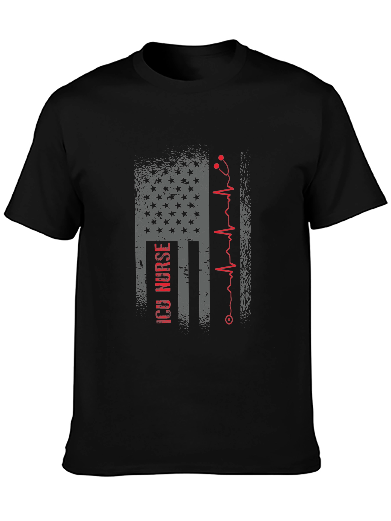 ICU Nurse American Flag Stethoscope T-Shirt