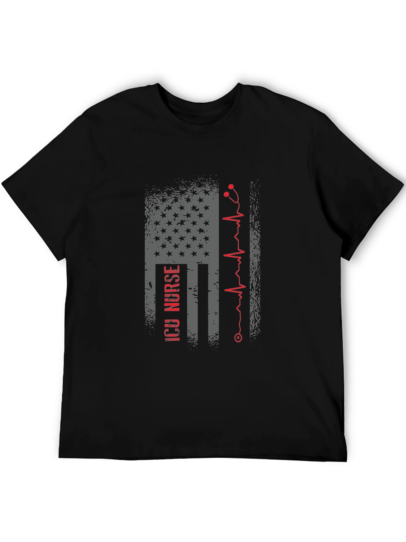 ICU Nurse American Flag Stethoscope T-Shirt
