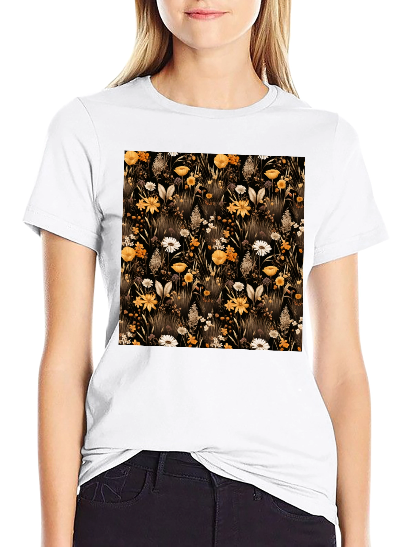 Floral Pattern Black T-Shirt