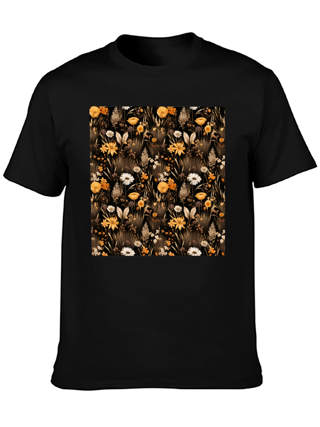 Floral Pattern Black T-Shirt