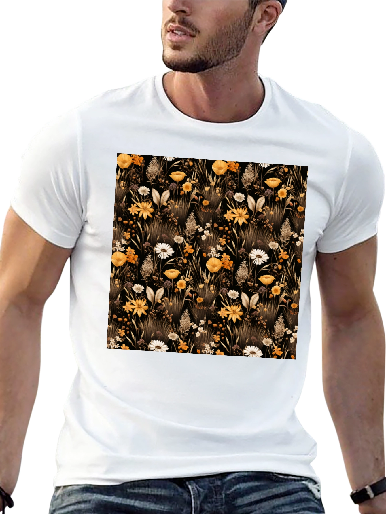 Floral Pattern Black T-Shirt