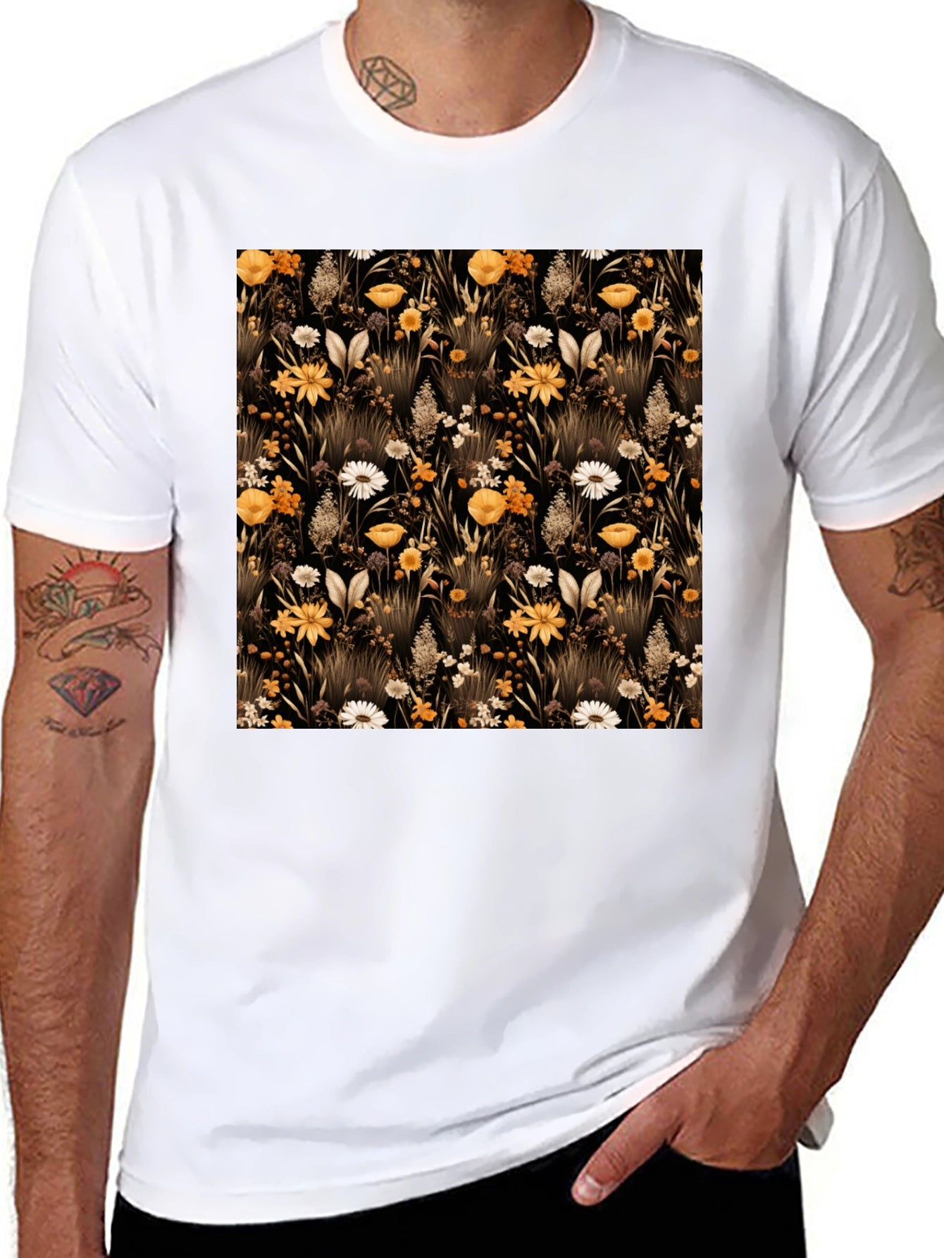 Floral Pattern Black T-Shirt