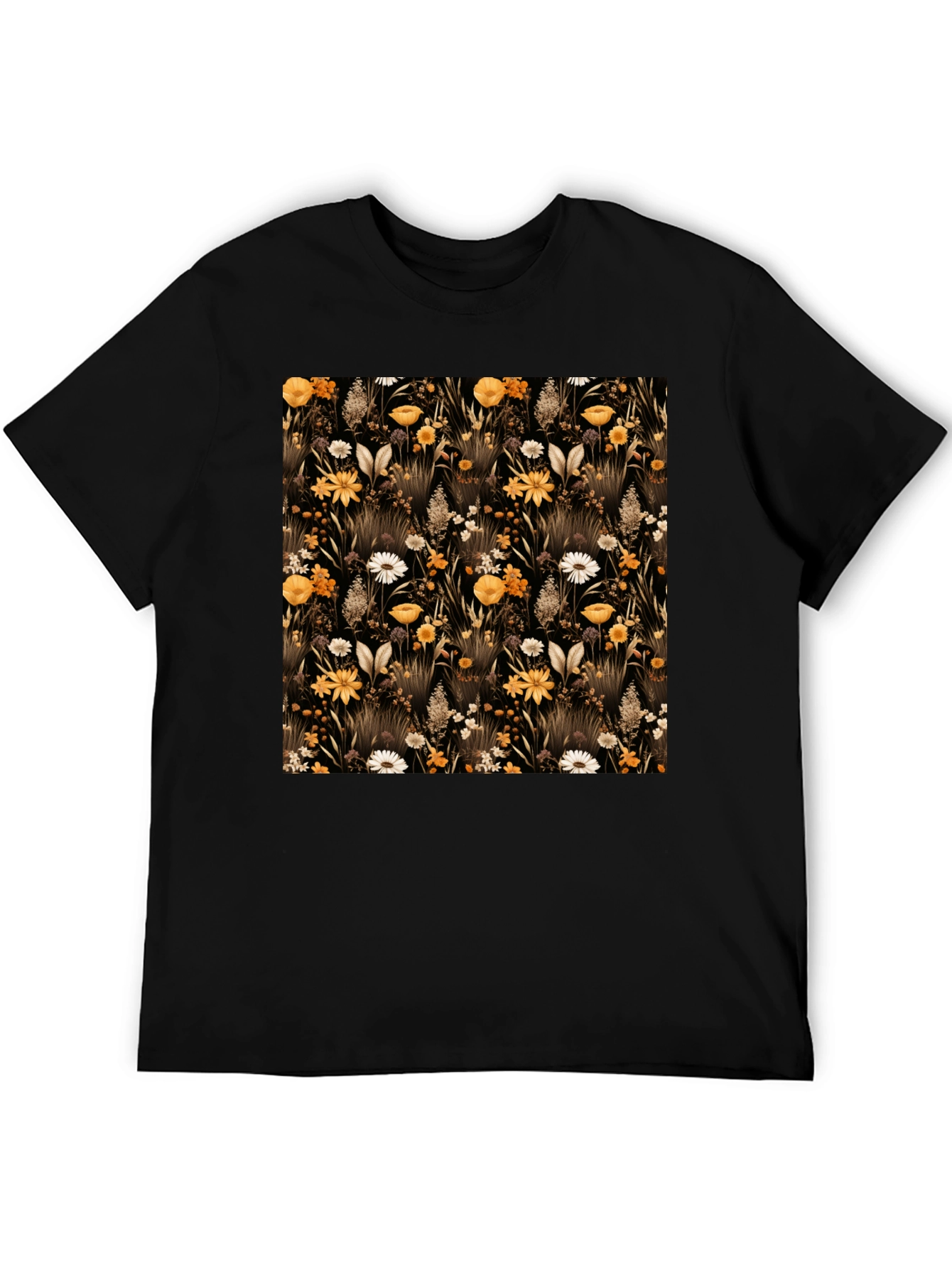 Floral Pattern Black T-Shirt