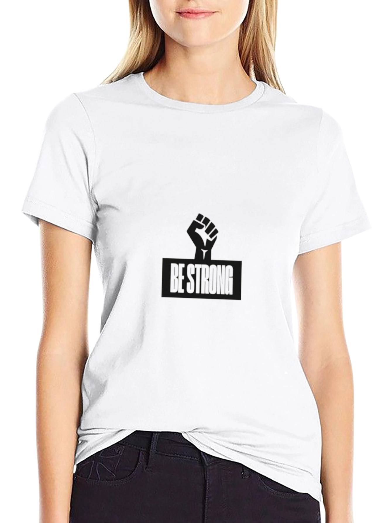 Black BE STRONG Graphic T-Shirt