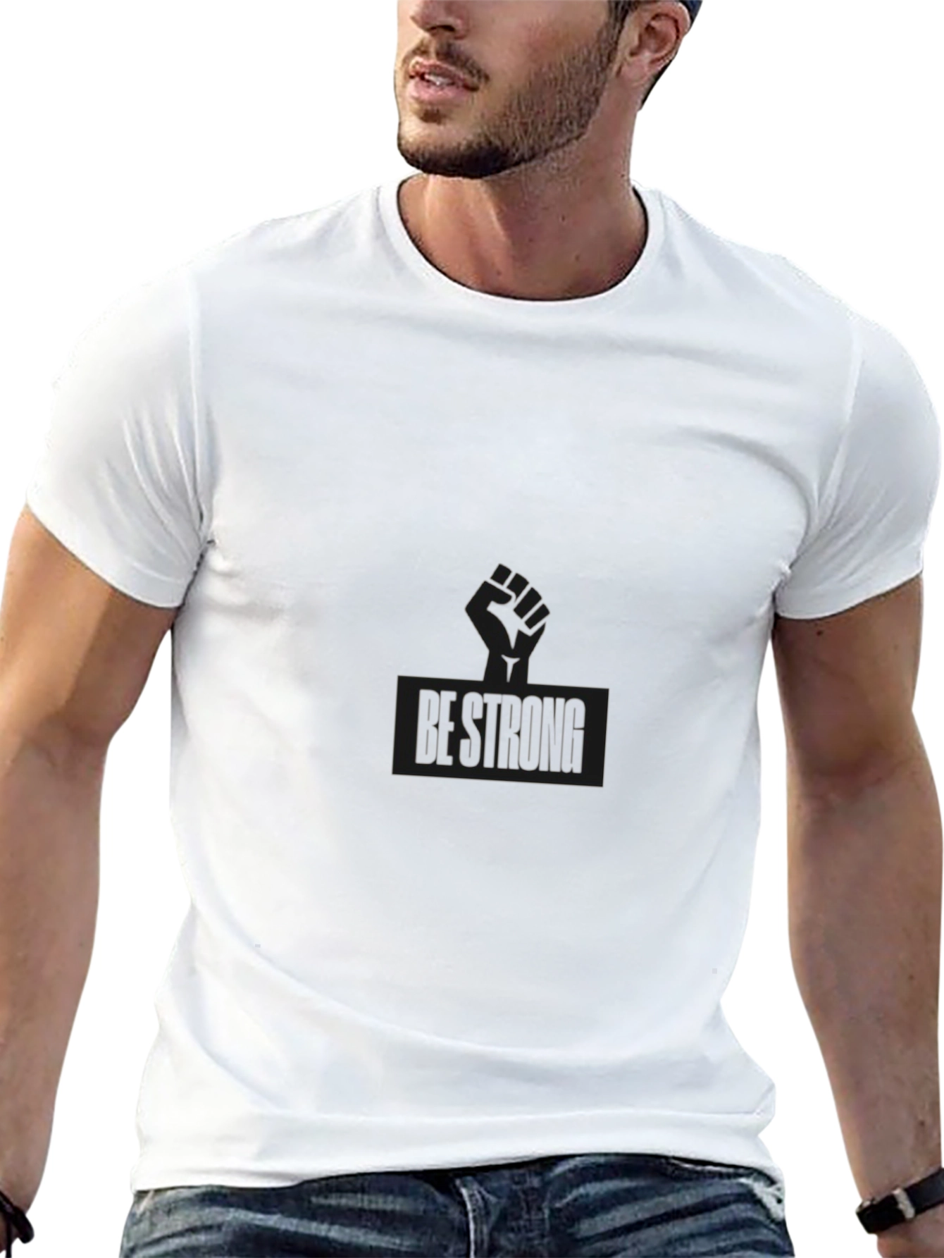 Black BE STRONG Graphic T-Shirt
