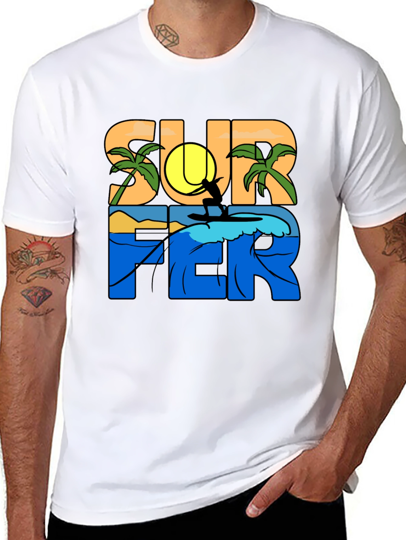 Surfer Graphic T-Shirt - Tropical Beach Vibe